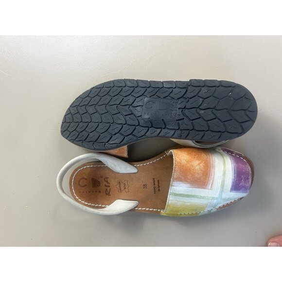 RIA MENORCA Sz 38/7 Cream Orange Green Leather Slip On Peep Toe Shoe Sandals - Picture 9 of 10